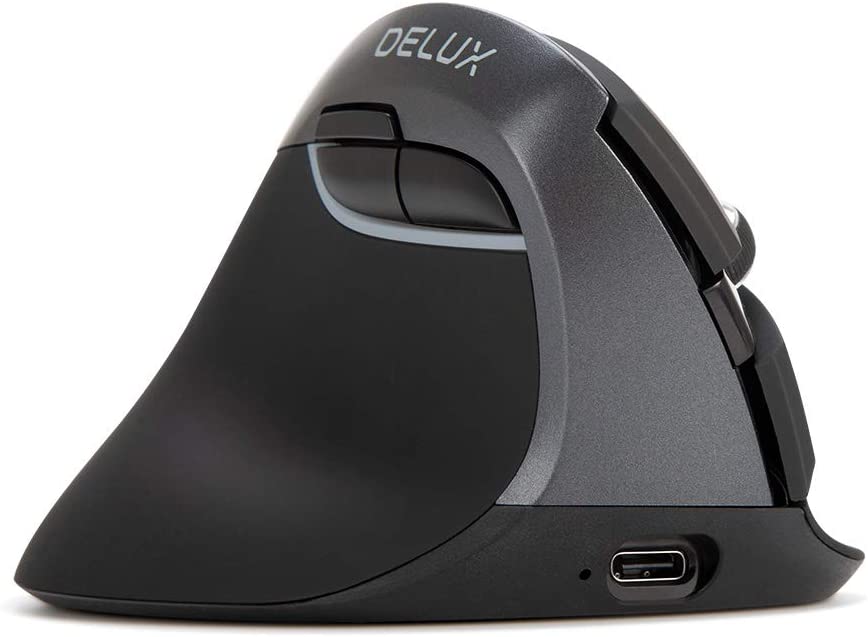 Photo 1 of DELUX Left Handed Vertical Mouse, Reduce Hands Strain Rechargeable Silent BT Wireless Ergonomic Mouse with USB Receiver and BT 4.0, 6 Buttons and 4 Gear DPI for Carpal Tunnel(M618ZD-Iron Grey)
