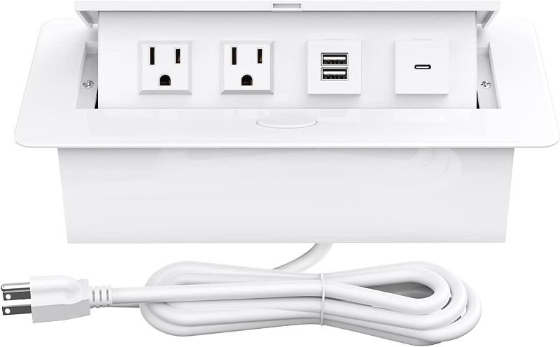 Photo 1 of Pop Up Outlets with USB C Ports, Recessed Hidden Countertop Outlet Connectivity Box, Conference Table Power Hub Power Strip Pop Up Socket with 2 AC Outlet, USB A & USB C Ports, UL Listed
