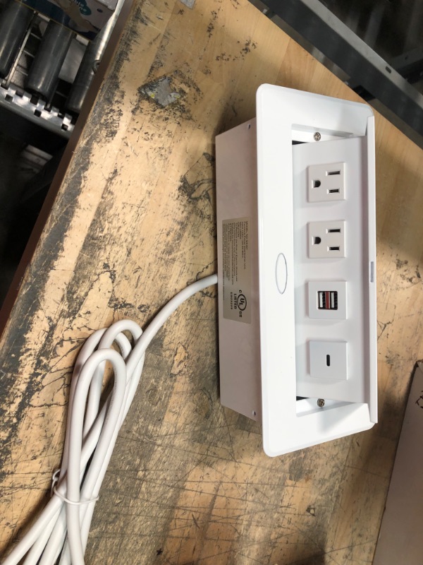 Photo 3 of Pop Up Outlets with USB C Ports, Recessed Hidden Countertop Outlet Connectivity Box, Conference Table Power Hub Power Strip Pop Up Socket with 2 AC Outlet, USB A & USB C Ports, UL Listed
