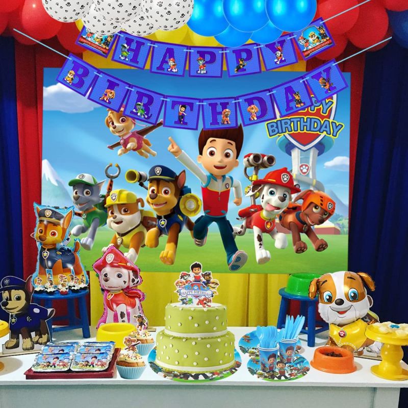 Photo 1 of 167Pcs Dog Patrol Team Party Supplies Decorations Set, Birthday Packs Includes Flatwares, Backdrop Cloth, Tablecloth, Balloon, Banner, Cake Topper for 10 Guests Kids Girl Boy
