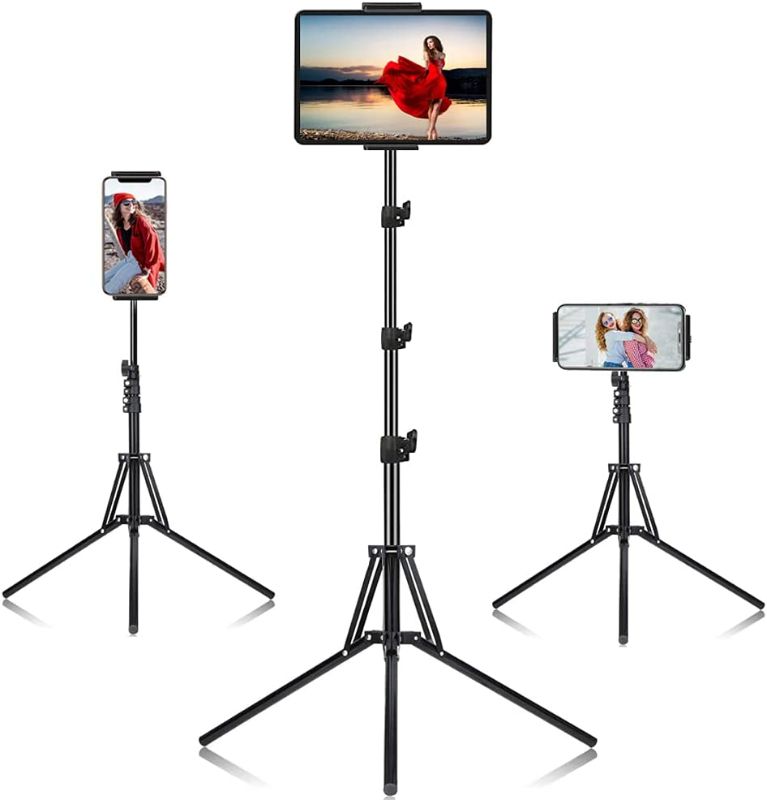 Photo 1 of Ipad Tripod Stand, with 65 inch Height Adjustable iPad Stand Holder & iPad Floor Stand with 360° Rotating iPad Tripod Mount for iPad Pro, iPhone, Kindle, and All 4.5-12.9 Inch Tablets