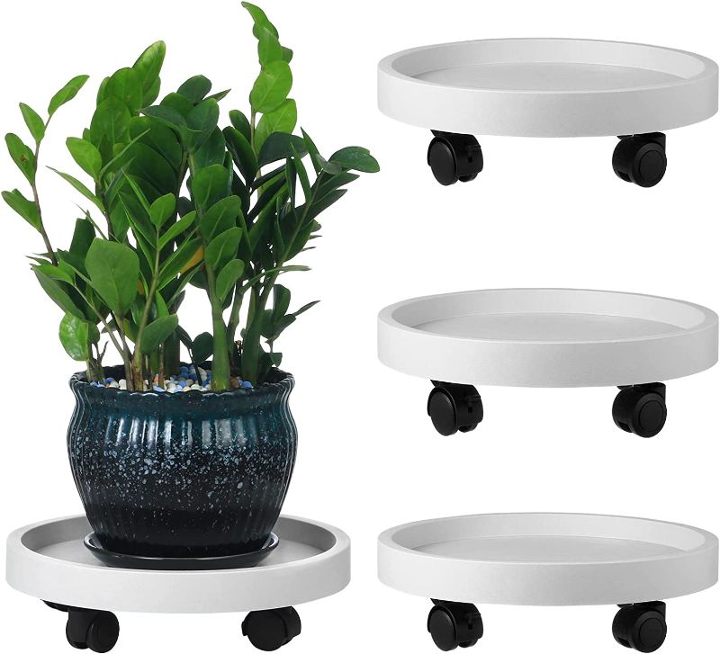 Photo 1 of 3 Packs Plant Caddy with Wheels 13" Plant Stand Potted Plant Mover Heavy Duty Plant Dolly with Casters for Indoor and Outdoor Large Plant Roller Base Rolling Plant Dolly, White
