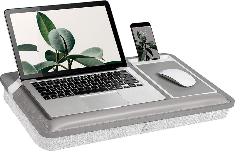 Photo 1 of Rossie Home Premium Ash Wood Lap Desk with Wrist Rest, Mouse Pad, and Phone Holder - Fits Up to 15.6 Inch Laptops - Harbor Grey - Style No. 91715
