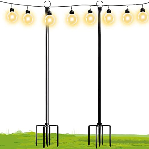 Photo 1 of  String Light Poles with Hook Outdoor Metal Lighting Pole for Hanging String Lights for Garden Party 9.4FT Lights Hanger with 5-Prong Fork Steel Stand Holder for Patio 2 pack 