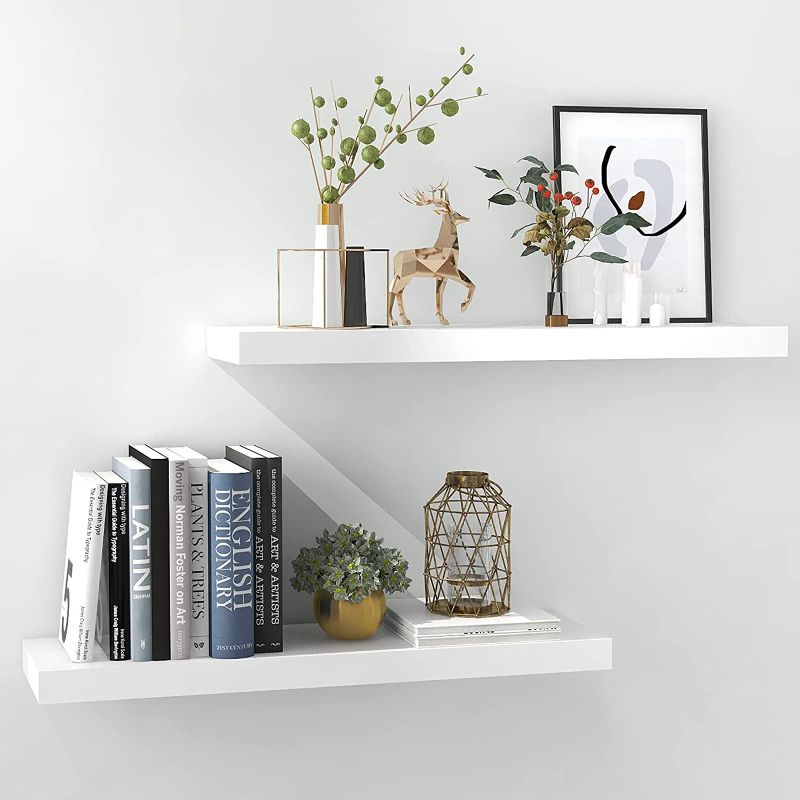 Photo 1 of INHABIT UNION White Floating Shelves for Wall-24in Wall Mounted Display Ledge Shelves Perfect for Bedroom Bathroom Living Room and Kitchen Decoration Storage
