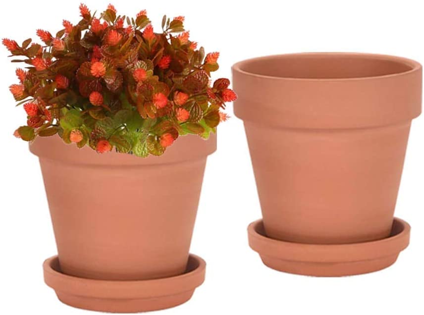 Photo 1 of 8 Inch Clay Pot for Plant with Saucer - 2 Pack Large Terra Cotta Plant Pot with Drainage Hole, Clay Planters Pot, Terracotta Pot for Indoor Outdoor Plant
