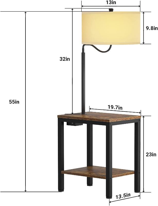 Photo 1 of  LED Floor Lamp with Table- Bedside Nightstand Shelves, Side Table with Reading Standing Light for Living Room, Bedroom