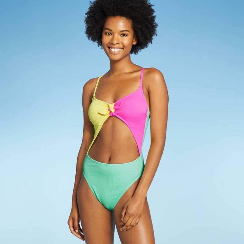 Photo 1 of Juniors' Ribbed Coorbock Tie-Front One Piece Swimsuit - Xhiaration™ Muti L 
