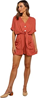 Photo 1 of Lielisks Women's Summer Wrap Romper V Neck Short Sleeves Loose Fit Jumpsuits Causal One Piece Outfit with Pockets - lg
