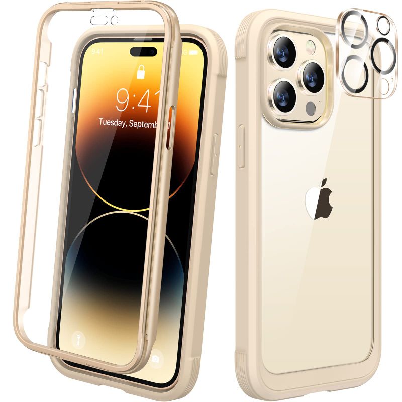 Photo 1 of Diaclara Designed for iPhone 12/12 Pro Case, Full Body Rugged Case with Built-in Touch Sensitive Anti-Scratch Screen Protector, Soft TPU Bumper Case for iPhone 12/12 Pro 6.1" (GOLD)
