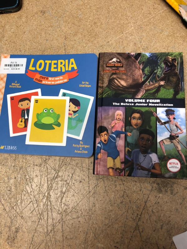 Photo 2 of 2 book bundle - Camp Cretaceous Volume Four: the Deluxe Junior Novelization (Jurassic World: Camp Cretaceous) (eBook) and Loteria: More First Words / Más Primeras Palabras - by Patty Rodriguez & Ariana Stein (Board Book)