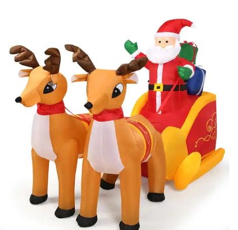 Photo 1 of 6 ft. Pre-lit LED Lights Santa Double Deer Christmas Inflatable with Waterproof Polyester Fabric
