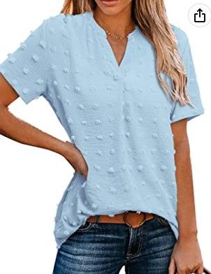 Photo 1 of size: s - Swiss Dot Tops for Women Short Sleeve Split V Neck Sleeveless Blouses Casual Work Shirts