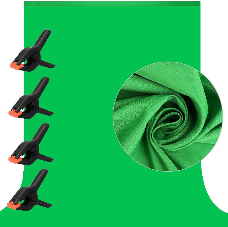 Photo 1 of 3x3 Green Screen Backdrop for Photography, Chromakey Virtual GreenScreen Background Sheet for Zoom Meeting, Cloth Fabric Curtain with 4 Clamps for YouTube Video Studio Calls Streaming Gaming VR