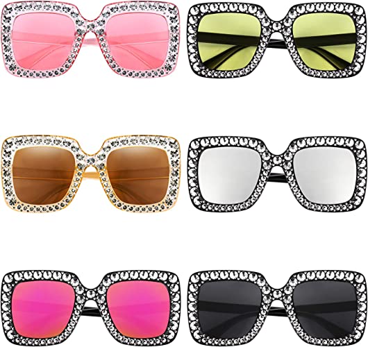 Photo 1 of 6 Pairs Crystal Oversized Sunglasses Square Diamond Sunglasses Women Retro Sunglasses