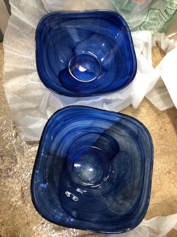 Photo 2 of 2 Badash Pair of Cobalt Blue Alabaster Square Glass 6" Bowls (P261)