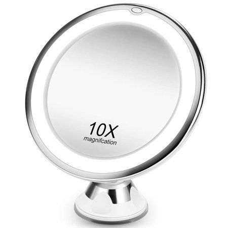 Photo 1 of 10X Magnifying Makeup Mirror with Lights, LED Lighted Portable Hand Cosmetic, 360 Degree Rotation and Powerful Suction Cup, Good for Tabletop, Bathroom