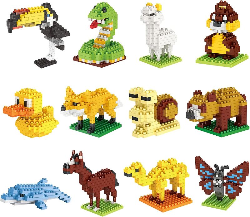 Photo 1 of Kimiangel 12PCS Party Favors for Kids 8-12, Mini Animals Building Blocks Sets for Birthday, Cake Topper Goodie Bag Fillers, Prizes