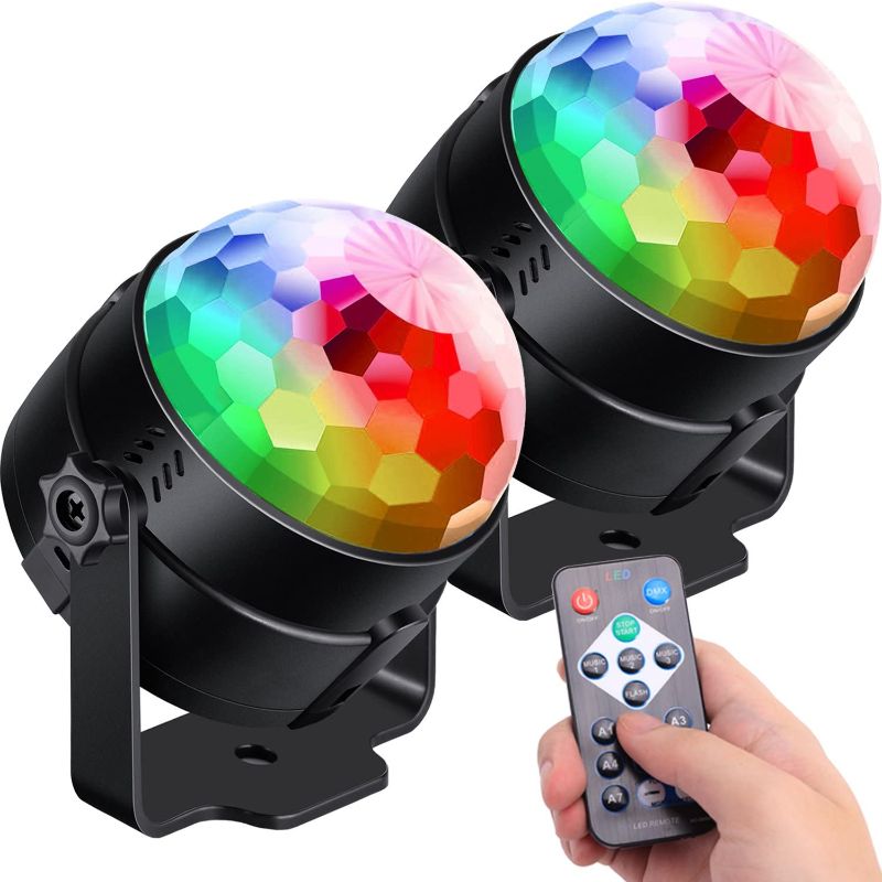 Photo 1 of [2-Pack] Sound Activated Party Lights with Remote Control Dj Lighting, RGB Disco Ball Light, Strobe Lamp 7 Modes Stage Par Light for Home Room Dance Parties Bar Karaoke Xmas Wedding Show Club