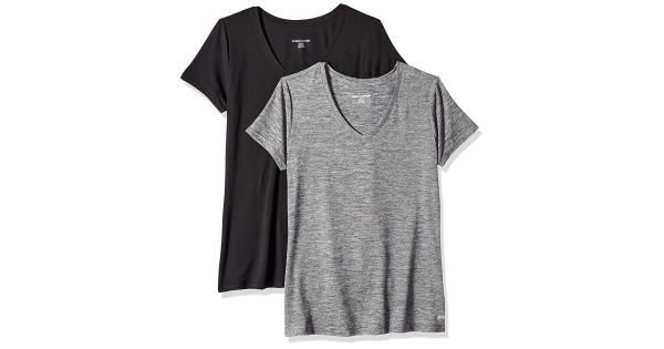 Photo 1 of Essentials Women's 2-Pack Tech Stretch Short-Sleeve V-Neck T-Shirt, Space Dye/Black, Medium