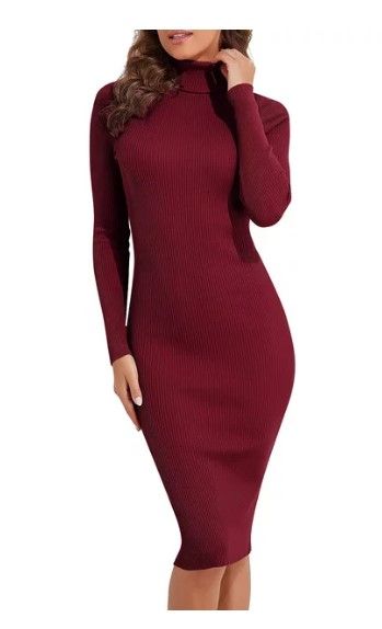 Photo 1 of RIBBED JUNIE CLOTHING WOMEN DRESS LONG SLEEVE MAROON STRETCH  V NECK SMALL (ITEM DIFFERS FROM STOCK PHOTO)