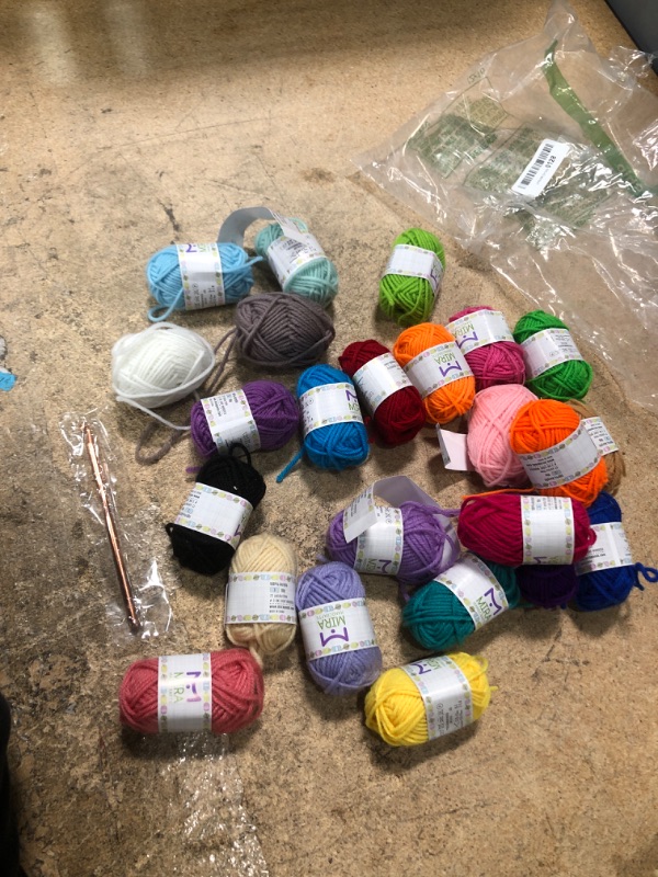 Photo 2 of 24 Acrylic Yarn Skeins | 525 Yards of Craft Yarn for Knitting and Crochet | Includes 2 Hooks, 2 Weaving Needles,7 E-Books as Crochet Accessories | Perfect Crochet kit for Beginners by Mira Handcrafts