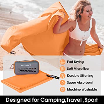 Photo 1 of 4Monster Camping Towels Super Absorbent, Fast Drying Microfiber Travel Towel, Quick Dry Ultra Soft Compact Gym Towel for Beach Hiking Yoga Travel Sports Backpack ORANGE