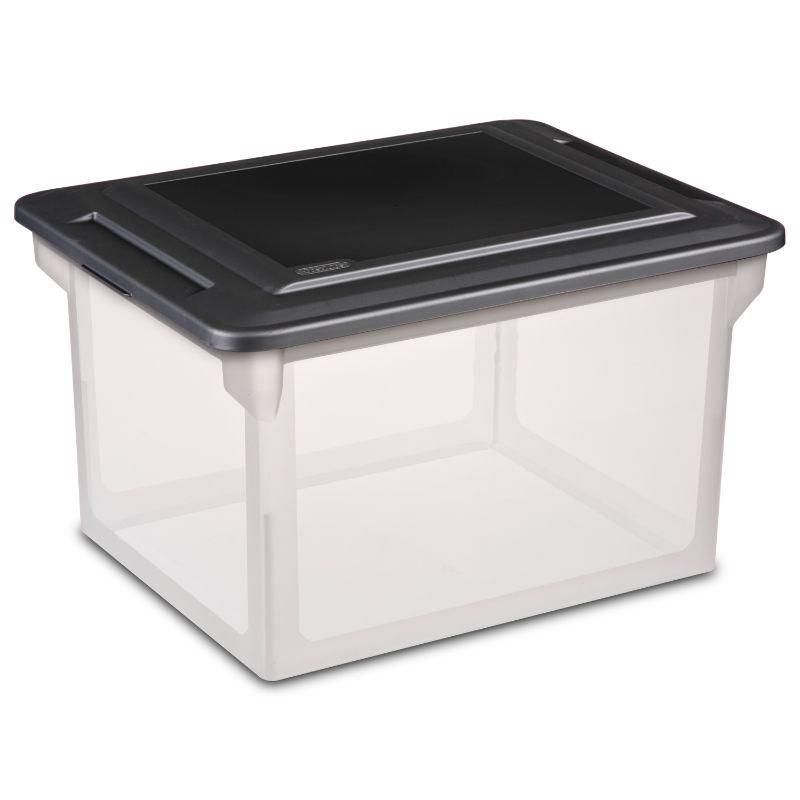 Photo 2 of  2 Bella Storage Solution 40qt Utility Storage Bin Gray (MISSING LIDS) AND Sterilite 18.5" x 14" Plastic File Box Clear/Black (3 ITEMS IN BUNDLE)