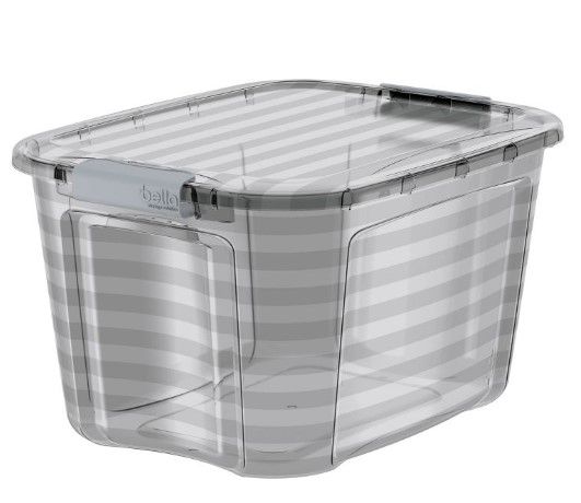 Photo 1 of  2 Bella Storage Solution 40qt Utility Storage Bin Gray (MISSING LIDS) AND Sterilite 18.5" x 14" Plastic File Box Clear/Black (3 ITEMS IN BUNDLE)