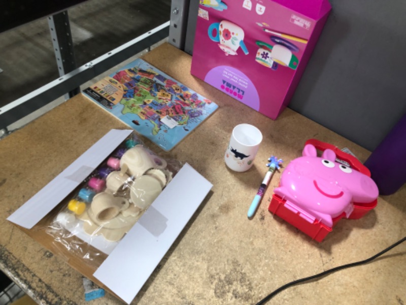 Photo 2 of CHILDRENS TOY BUNDLE Paint-Your-Own Wood Tea Set Kit - Mondo Llama™ + PEPPA PIG BOX +USA  MAP PUZZLE + CUP +PEN (5 ITEMS IN BUNDLE)