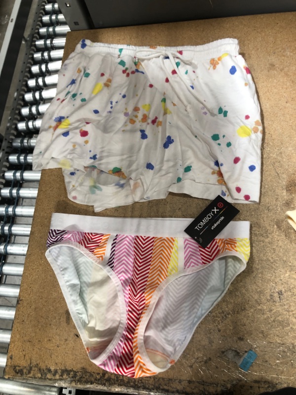 Photo 3 of BUNDLE OF 2 Pride Adult TOMBOYX Rainbow Briefs MEDIUM + Women's Splatter Print Fleece Lounge Shorts - Colsie™ White MEDIUM 