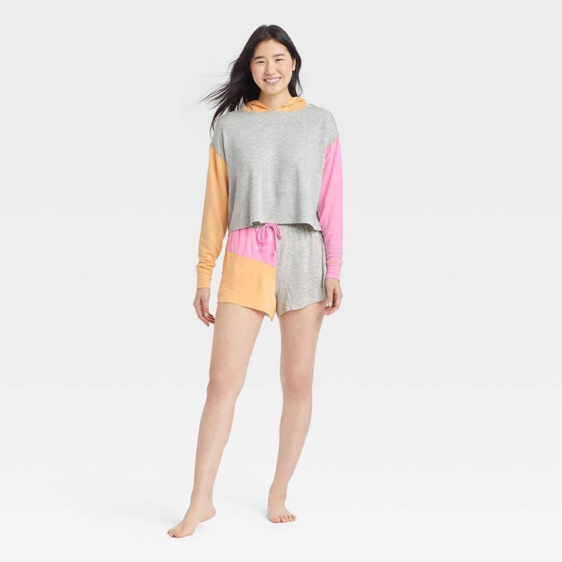 Photo 1 of BUNDLE OF 2 -- Women's Colorblock Fleece Lounge Shorts - Colsie™ Gray SMALL + Women's Splatter Print Fleece Lounge Shorts - Colsie™ White SMALL