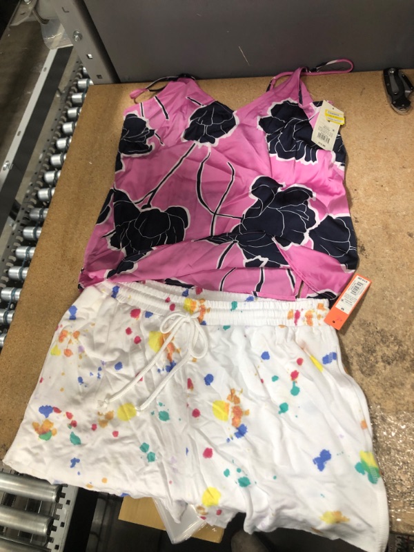 Photo 3 of (BUNDLE OF 2) Woen's Floral Print Satin Sleep Caisole - Stars Above™ MEDIUM + Women's Splatter Print Fleece Lounge Shorts - Colsie™ White MEDIUM 