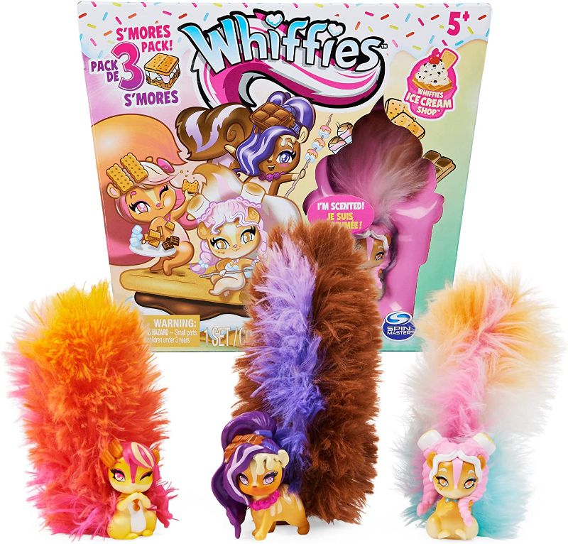 Photo 2 of ****3 ITEM BUNDLE**** 2 Whiffies Ice Cream Shop 2pk + 1 Whiffies, S’mores 3-Pack, Collectible Animals with Scented Plush Tails, Kids Toys for Girls Ages 5 and up