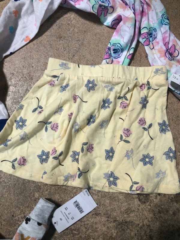 Photo 3 of ****BUNDLE OF 4**** 3T TODDLER GIRL CLOTHES. 2 MINNIE MOUSE PAJAMA BOTTOMS, FLORAL SKIRT, AND Toddler Girls' Minnie Mouse Pullover - Oatmeal
