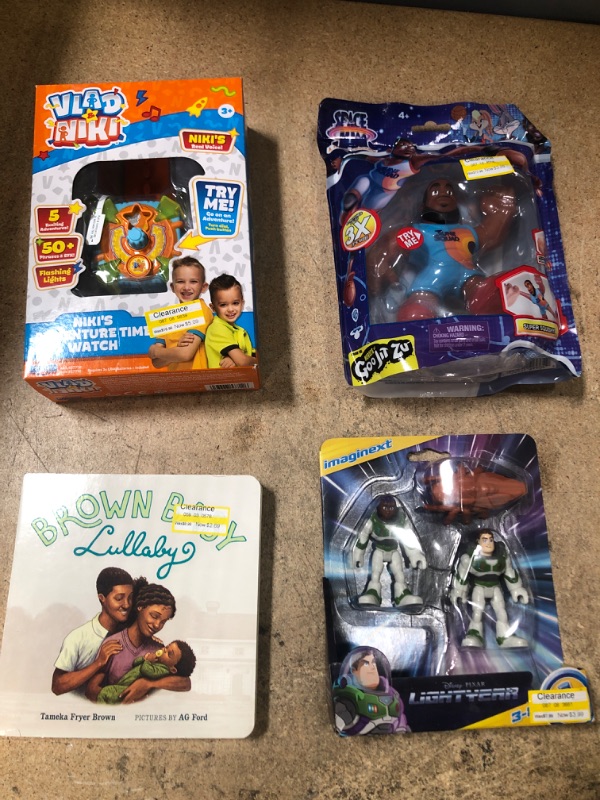 Photo 4 of (4 ITEM BUNDLE) Brown Baby Lullaby - by Tameka Fryer Brown, Fisher-Price Imaginext Disney Pixar Lightyear Buzz Lightyear & Alisha Hawthorne Figure Set Multi, Vlad & Niki Niki S Adventure Time Watch, AND Space Jam: a New Legacy - Stretchy Goo Filled Action