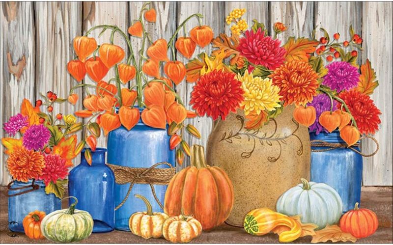 Photo 1 of ***5 Pack*** Flower Diamond Painting Vase Red,Flower Bottle Diamond Art Pumpkin Plant,Chrysanthemum Diamond Painting Kits for Adults Kids Beginners 12 x 16 inch