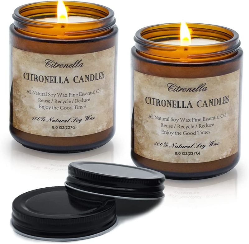 Photo 1 of ***3 Pack*** Citronella Candles 2x8 Oz Pack Citronella Scented Candles in Glass Jar Natural Soy Wax Lemongrass Citronella Essential Oil Portable Glass Jar Candles for Outdoor, Indoor, Travel, Garden, Camping
