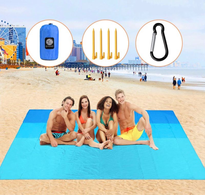 Photo 1 of ***Size: 110x120 -6+ person*** Color: Navy Blue. Beach Blanket Waterproof Sandproof Oversized 10 x 9 Feet,Large Sand Free Beach Mat,Lightweight Pocket Blanket - Beach Accessories for Vacation Must Haves,by Zomake(Navy Blue)