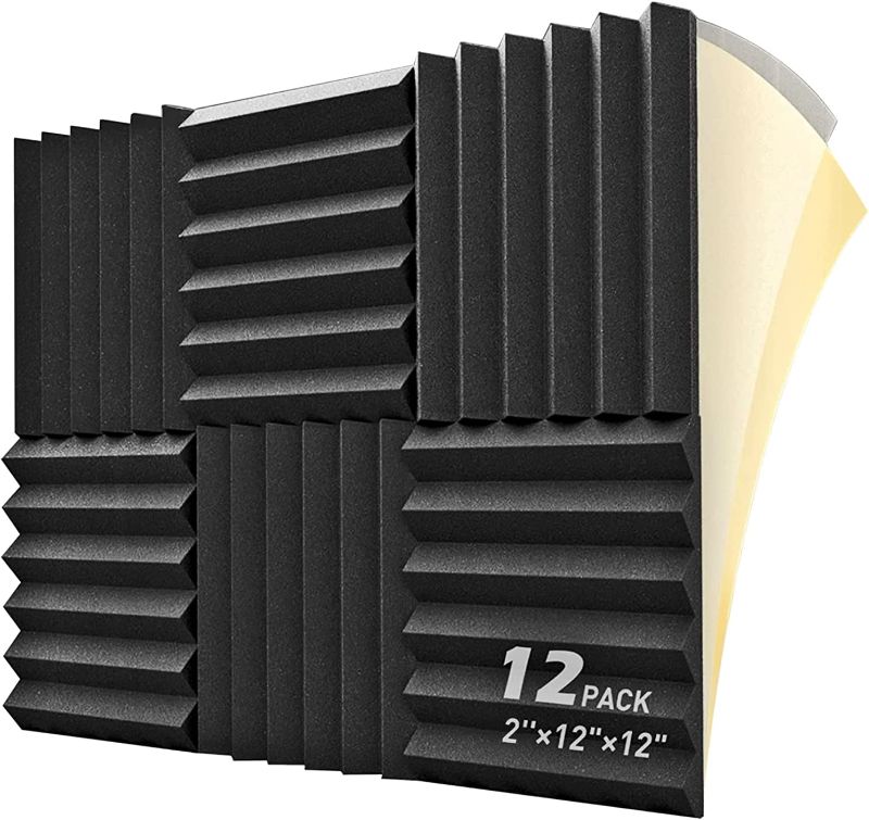 Photo 1 of Acoustic Foam Panels - 12 Packs of Self Adhesive Sound Proof Foam Panels, 2 x 12 x 12 Inch Thick Studio Foam Acoustic Panels Sound Absorbing