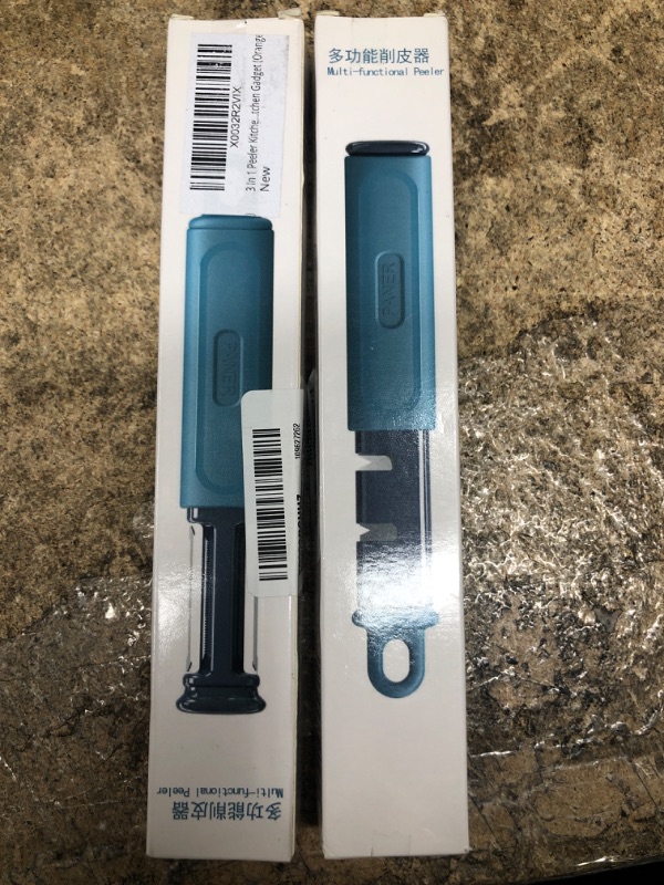 Photo 2 of ***2 Pack*** 3 In 1 Peeler Kitchen Knife Sharpener, Multifunctional Kitchen Tool, Vegetable Fruit Peeler Flat /Serrated 2 types of blades with 2 Stage Knife Sharpener, for Fruit Cucumber Kitchen Gadget (Blue)