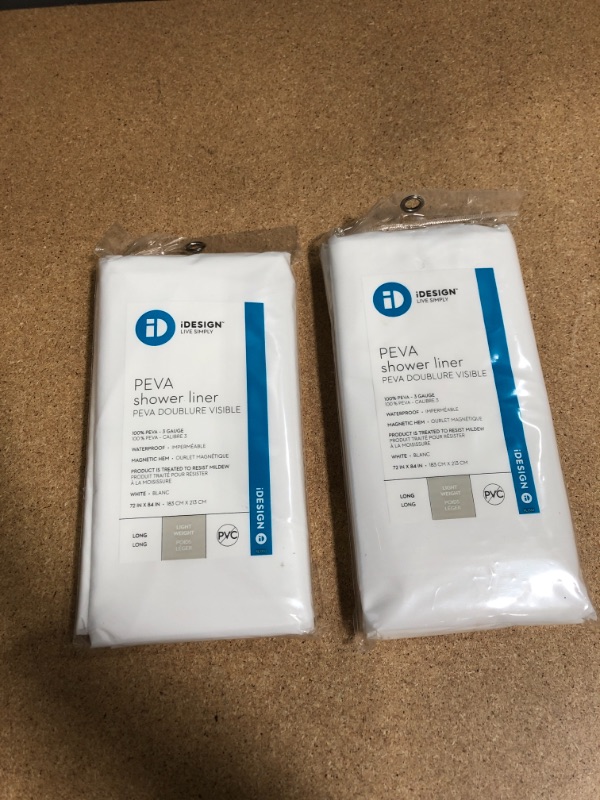 Photo 1 of 2 Packs of InterDesign PEVA 3 Gauge Shower Curtain Liner, Various Sizes & Colors, Size: 72' x 84'