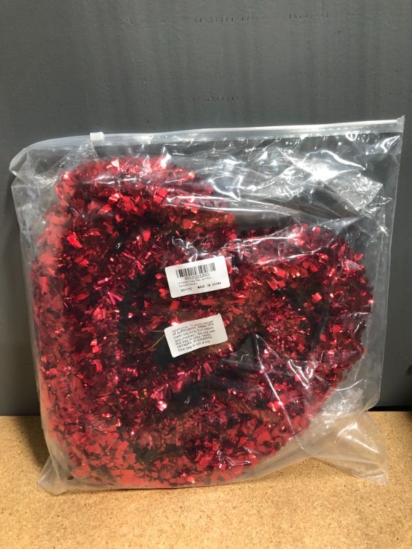 Photo 2 of 9 Pieces Red Valentine Heart Shaped Wreaths Tinsel Heart Shaped Wreaths Red Foil Wreaths for Valentine's Day Wedding Propose Holiday Party Front Door Wall Window Decorations