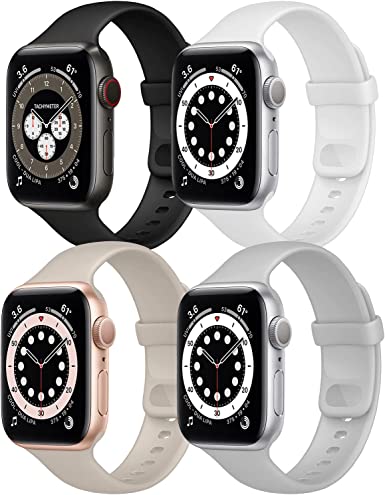 Photo 1 of 3 Packs of Hotflow Compatible with Apple Watch Band 41mm 45mm 44mm 40mm 42mm 38mm for Women Men, Soft Silicone Sport Replacement Strap for iWatch Series 7 SE 6 5 4 3 2 1 (Contain 4 Bands Each Pack)