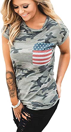 Photo 1 of 2 Packs of DDSOL Women's Casual American Flag t Shirt 4th Of July Short Sleeve Tee USA Top size large