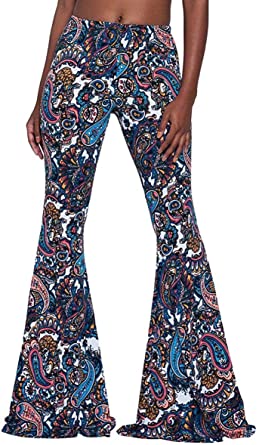 Photo 1 of Flora Garden Tall Ladies S-2XL Soft Pattern Bell Bottoms Floor Length Ethnic Boho Flared Pants,Paisley, M/L