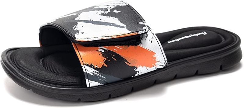 Photo 1 of ***Color: Black, Size: 10*** FUNKYMONKEY Memory Foam Sandals for Men, Outdoor Adjustable Comfort Graphic Strap Slide Sandals