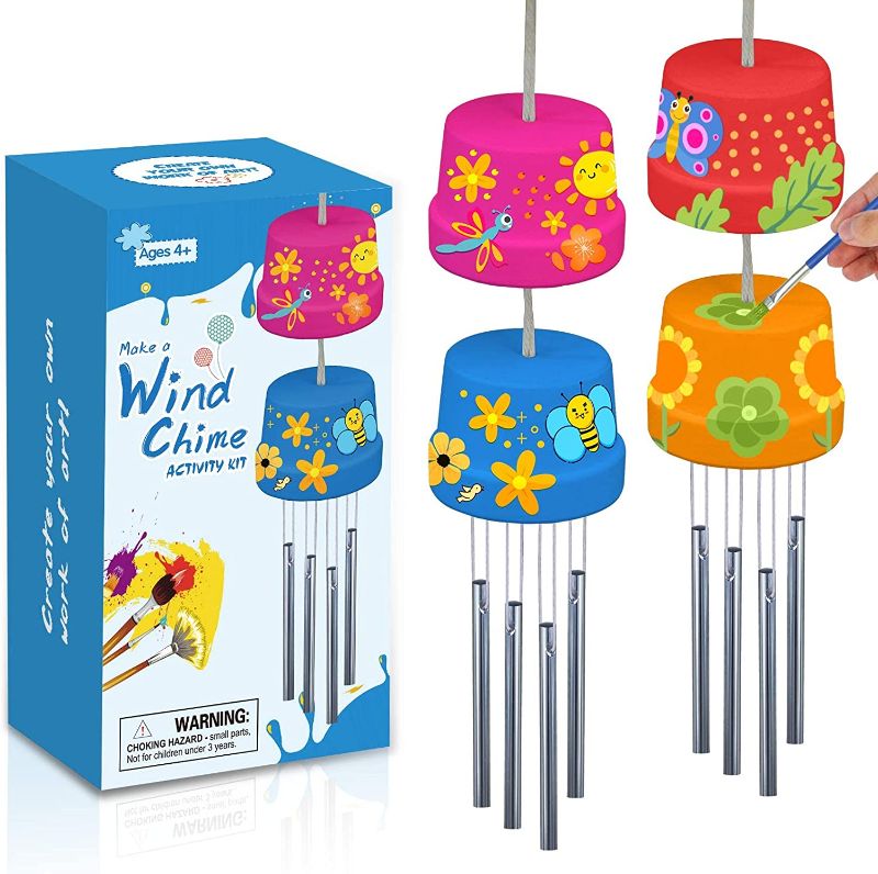 Photo 1 of 2-Pack Make A Wind Chime Kits - Arts & Crafts Construct & Paint Wind Powered Musical Chime DIY Gift for Kids, Boys Girls
