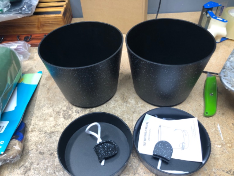 Photo 2 of 8 inch Self Watering Planters, 2Pack Plastic Bottom Watering Plant Pots with Drainage Holes Saucers Reservoirs for Indoor Outdoor Windowsill Garden Flower Plants, Black
