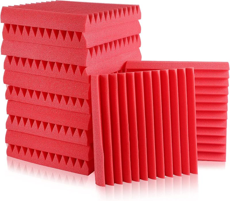 Photo 1 of 12 Pack Set Acoustic Foam Panels 2" × 12" × 12"Red Wedges Tiles Fireproof Soundproof Foam Sound Absorbing Noise Cancelling Panels for Recording Studios, Home, Offices Walls Ceiling
